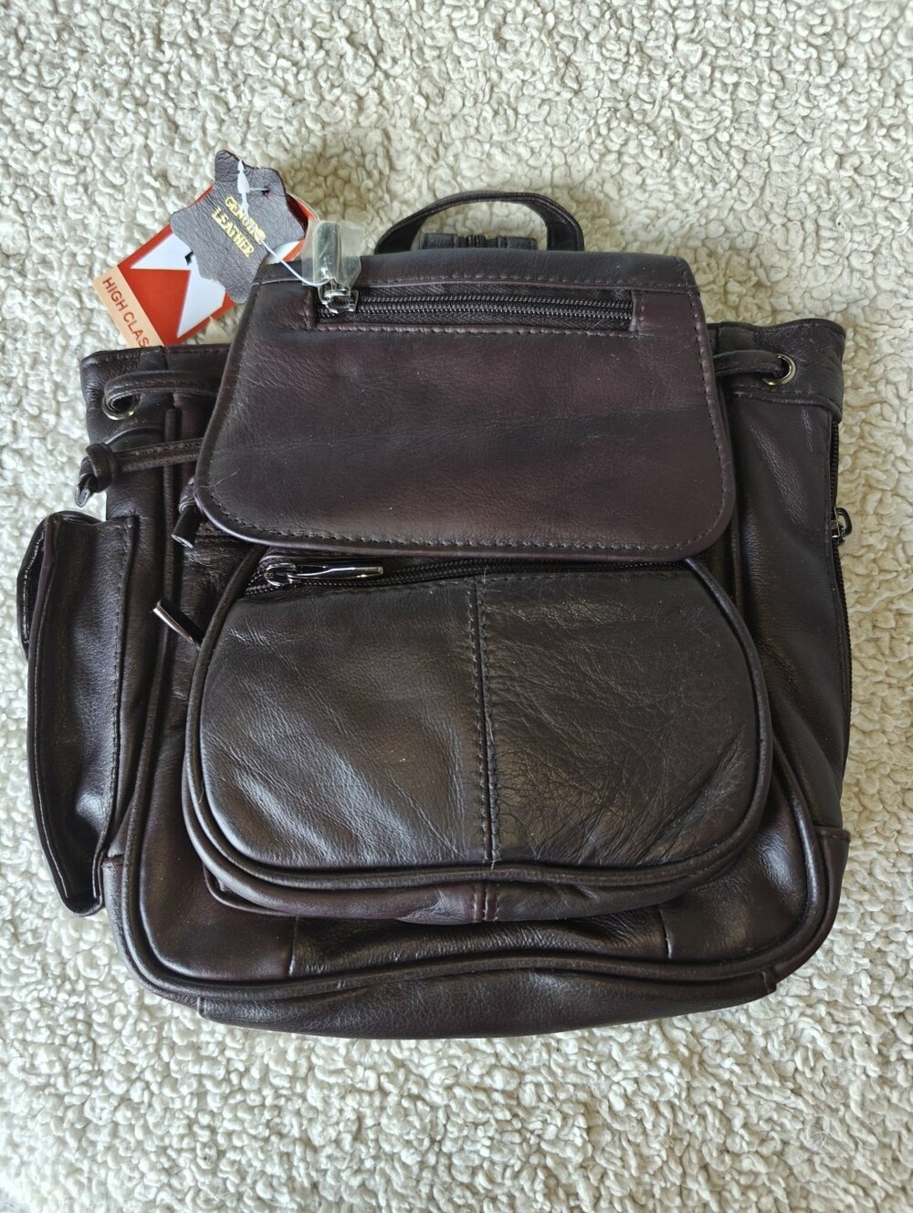 Dark Brown Genuine Leather Backpack Purse NWT
